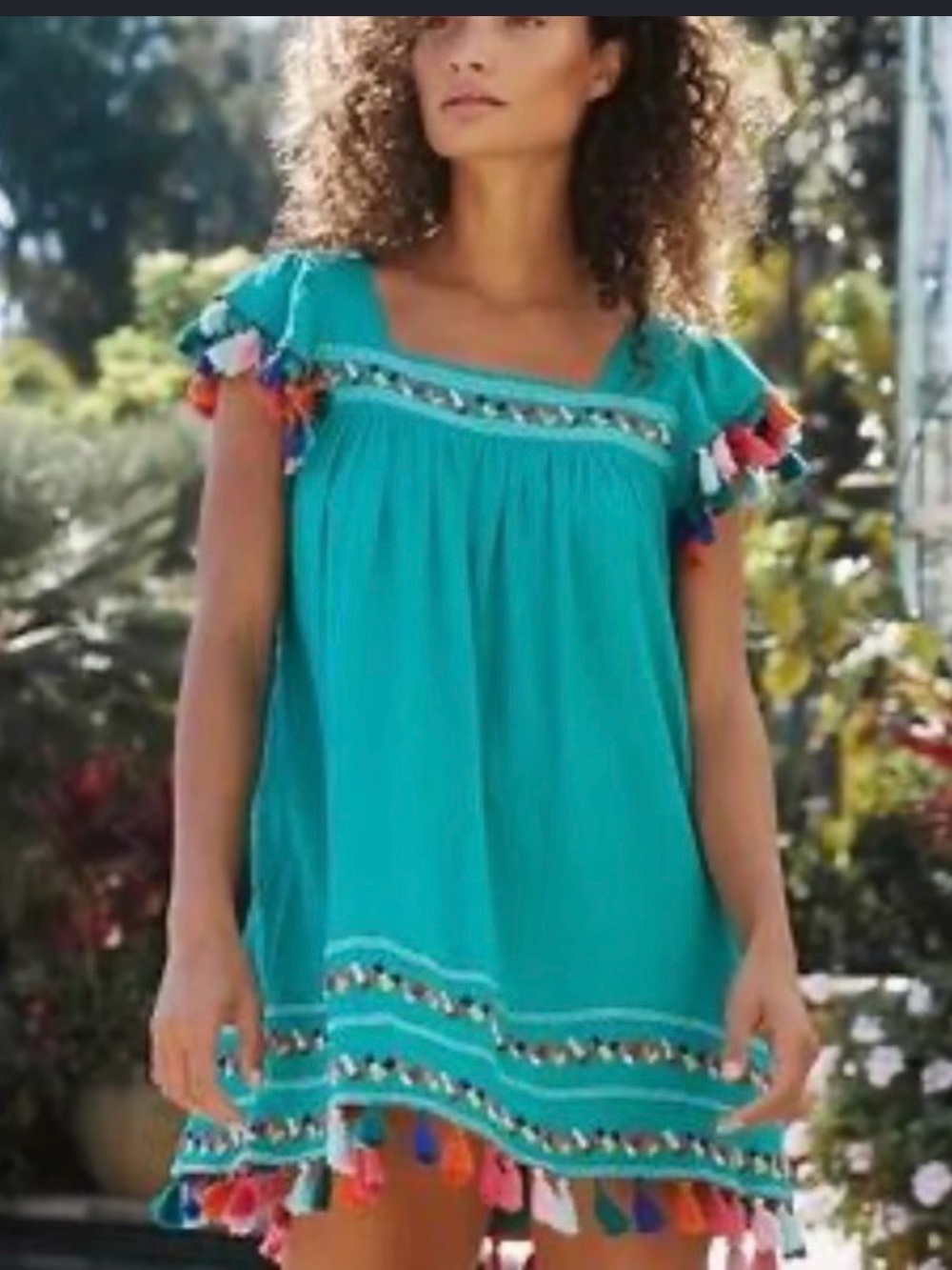 Mer St. Barth x Anthropologie Green Tassel Dress NWT Size M Boho Beach Cotton